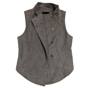 BCBGMAXAZRIA Khaki Faux Suede Vest, front Pockets Short Back, Long Front Medium